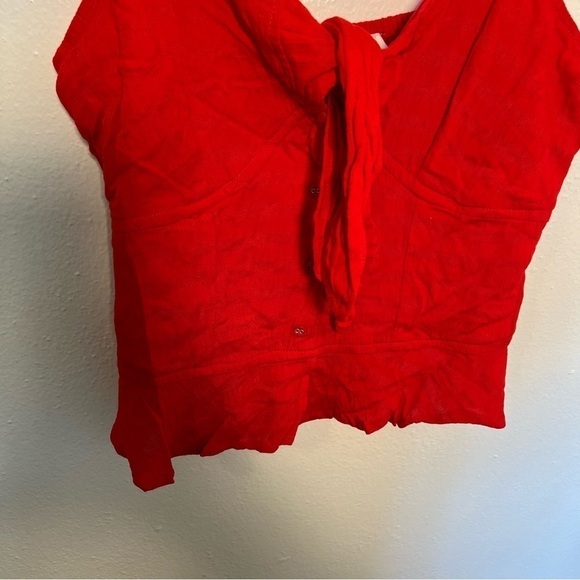 Japna Red Tank Top Faux Button Tie Front - Picture 3 of 10